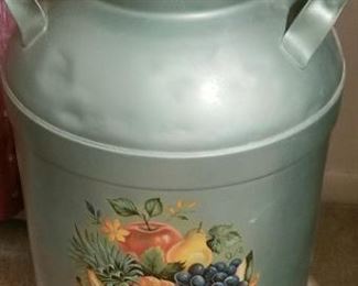 Close up of the painted milk can