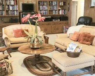 A view into the country living room with vintage couches