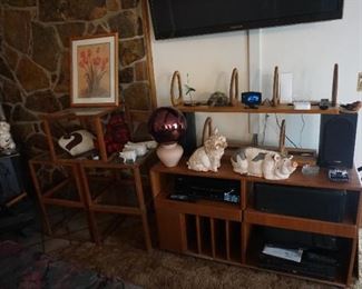 shelving, tables, TV cabinet, stereo, pigs, banks