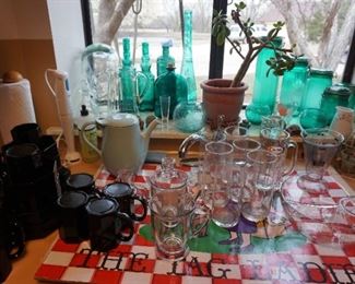 black dish set, glasses, decorative glass