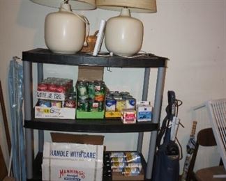 lamps, shelving, canned goods