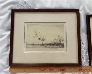 (A3) $150. Eileen A. Soper "Leap Frog" pencil etching signed. Framed measures 12" x 14.5"