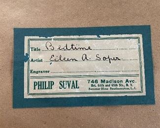 (A4) $125. Eileen A. Soper "Bedtime" pencil etching signed. Framed measures 12.5" x 10.5".