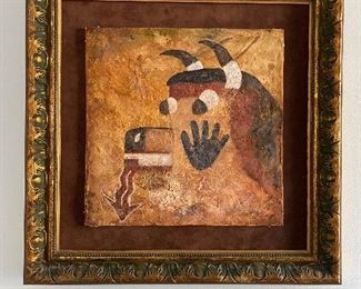 (A8) $350. Laura Burns "Zuni Cow Kachina" Measures 22" square. Purchased at a gallery in Wyoming. 