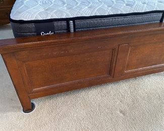 (F8) $450. Queen bed frame from Haverty's "Ashebrooke" Collection. (Includes 3-year-old Sealy mattress & Boxspring if you want them. ) Headboard does come apart in 2 pieces if you want to disassemble to move. Measures 67.5" wide at headboard x 58" tall. 