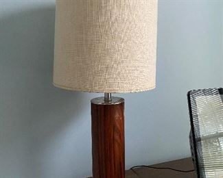 (L4) $250. Rosewood and Brushed Aluminum Cylinder Table Lamp. 