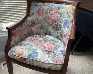 (F11) $40. Reupholstered Floral Chair with wooden frame. 