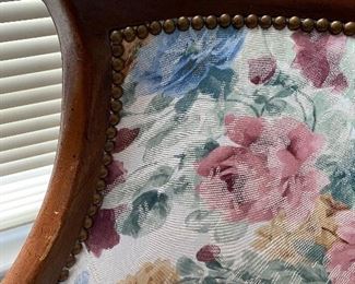 (F11) $40. Reupholstered Floral Chair with wooden frame. 