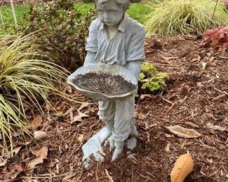 $40. Garden Statue Boy with Leaf Bird Bath 