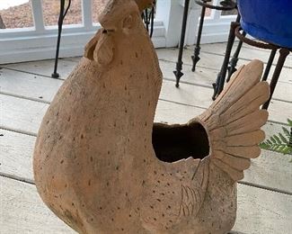 Hen Planter $25.  Note beak damage