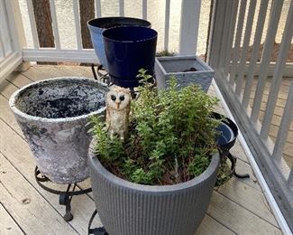 Planters Priced Individually $3-$15. Small Pottery Owl $25. 