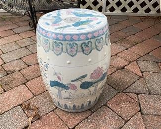 $150 EACH. 2 Available. Chinese Ceramic Garden Stool. Measures 18" tall x 12" on the top. 