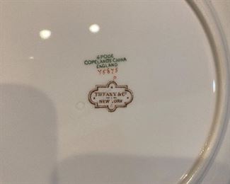 2 styles $400 EACH set. Tiffany & Co. China. 11 - 10.5" Blue Plates. 12 - 8.5" Gold Plates