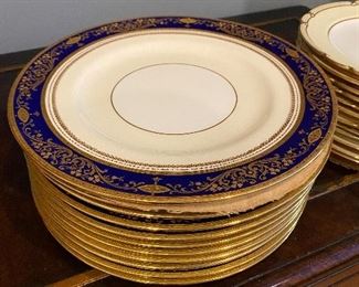 2 styles $400 EACH set. Tiffany & Co. China. 11 - 10.5" Blue Plates. 12 - 8.5" Gold Plates