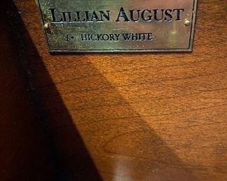 (F14) $550. Lillian August for Hickory White - 3 drawer cabinet. Was used in the kitchen for linen storage but could easily be used in a bedroom or entry cabinet. The golden trim on the top does show some wear. 