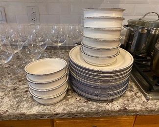 $100 Lenox Chinastone For the Blue Patterns - a few plates do have chips but overall very good shape. 18 plates 10 bowls. 