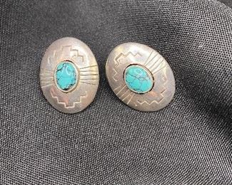 $35. Harvey Mace Sterling & Turquoise pierced earrings.