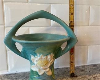 $60. Roseville Water Lily Basket Vase
