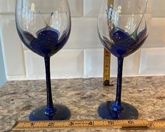 $30. Pair of Art Glass signed wine glasses. No issues noted. 