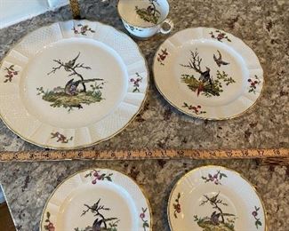 $400. 58 PC SET. B & Co. Limoges France "Mennecy" Bird & Cherry china set. 12- 10.5" plates. 12 - 8" plates. 12 - 5.5" plates. 12 - 6.25" plates. 10 teacups.