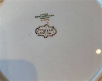 2 styles $400 EACH set. Tiffany & Co. China. 11 - 10.5" Blue Plates. 12 - 8.5" Gold Plates
