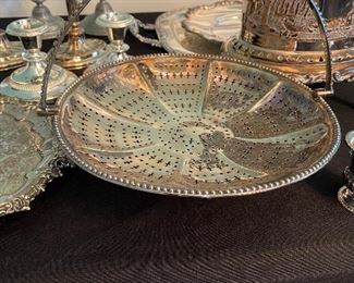 $20. Silver Plate Basket Tray with handle. 