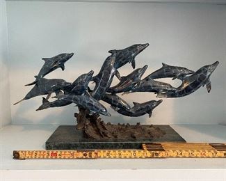 $125. SPI Brass Nautical Dolphin Sculpture on a marble base