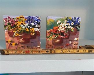 $35 each. 2 available. 5" square paintings signed "Waits"