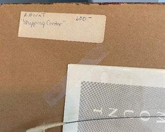 $100. Ann Mount Original signed titled "Shopping Center". Measures 16.5" x 13.5". 