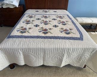 $50. Hand Quilted Queen size blanket with birds. 