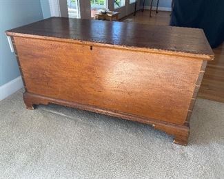 $125. Antique blanket chest. Measures 19.5" deep x 43.5" wide x 21.5" tall. Hinges have been replaced a while ago. 