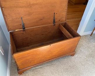 $125. Antique blanket chest. Measures 19.5" deep x 43.5" wide x 21.5" tall. Hinges have been replaced a while ago. 