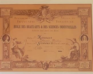 1919 Graduation diploma for fine, in Paris...Will Graven