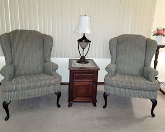 Wingback chairs and end table (there are 3 identical end tables available). Text Gail at 630-432-0926 for prices and to purchase now