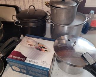 Pots and pans. New Corningware in Box