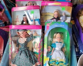 Barbie dolls. New in packaging. Pioneer Barbie. Alice in Wonderland, Snow White, and more