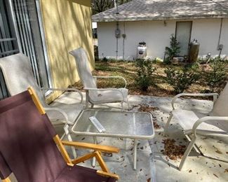 Off white  patio set Table & 4 chairs & sm. Table with new cushions