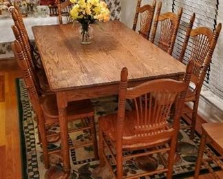 Solid Kitchen/Dining Table with 9 Chairs