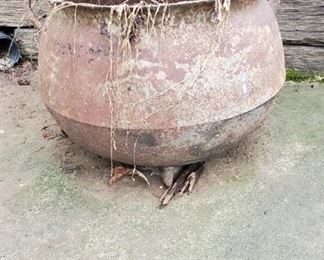 Large Cast Iron Pot with handles & 3 feet intact
