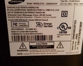Samsung 46" Flat Screen TV Model # info