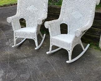 Pair of all wood & natural Wicker Rockers