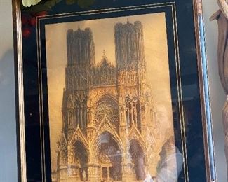 Lot #25 $65 Notre Dame print 17” x 21” framed