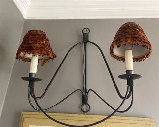 Lot#44 $115 for the Pair of metal hanging sconces. 22"W x 22"H