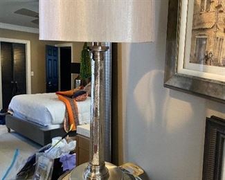 Lot #45 $100 Pair of mercury glass lamps (shown on faux birch stands-not included) 13"H base, 29"H to top of shades