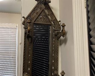 Lot #92 $95 - cast iron hat rack and mirror 34"x12"