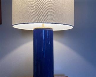Lot#47 $75 Blue glass lamp with brass base. 17H" base or 27"H to top of shade