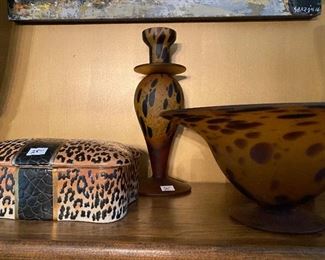 Lot#67 $48  2 animal print pieces. candlestick is 10"H