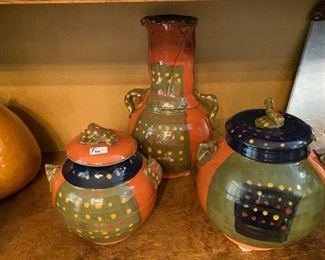 Lot#69 $60 - 2 RA Glaze jars and vase (15"H)