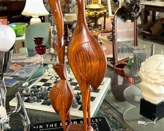 Carved Wood Mamma Bird Feeding Baby Bird. Sweet.