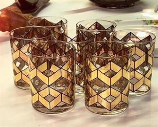Culver Diamond Geometric Gold Low Ball Glasses.  These are somewhat rare ! 
